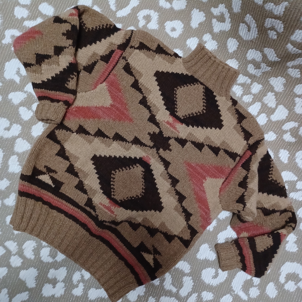 🥰 Vintage Ralph Lauren Tan and Brown Handknit Turtleneck Sweater - Picture 3 of 14